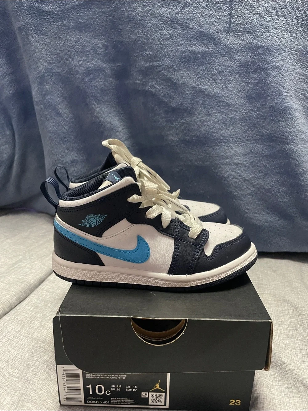 Jordan Kids' Mid White/Navy/Light Blue Sneakers